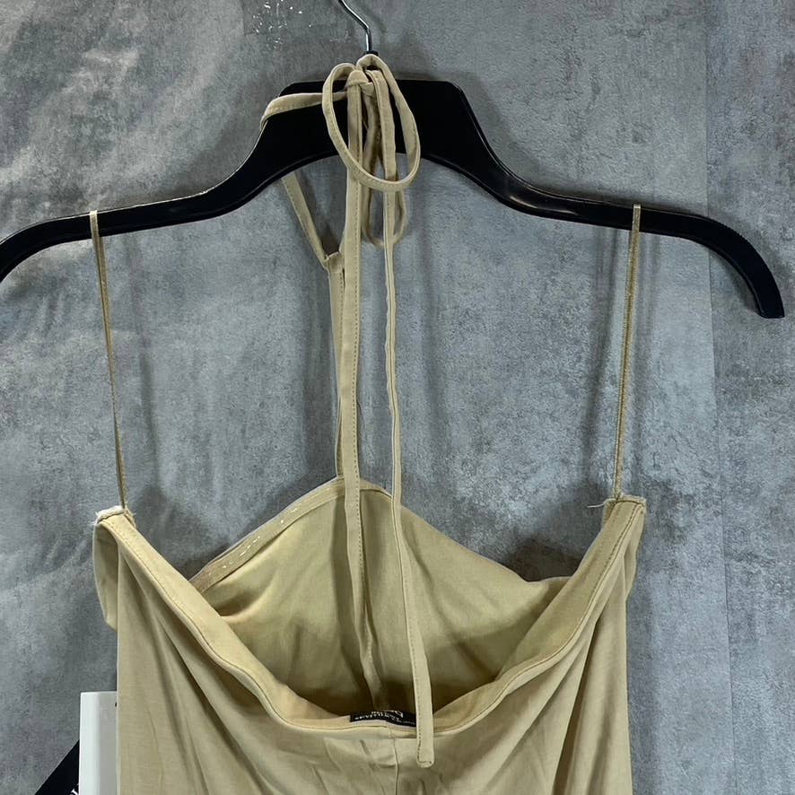 BAR III NICOLE WILLIAMS ENGLISH Women's Beige/Khaki Y-strap Halter Dress SZ S