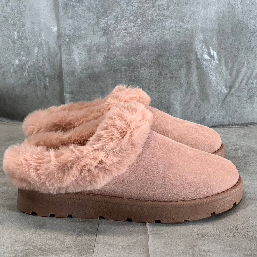 JOURNEE COLLECTION Women's Blush Wisp Faux Fur Trim Round-Toe Slippers SZ 8