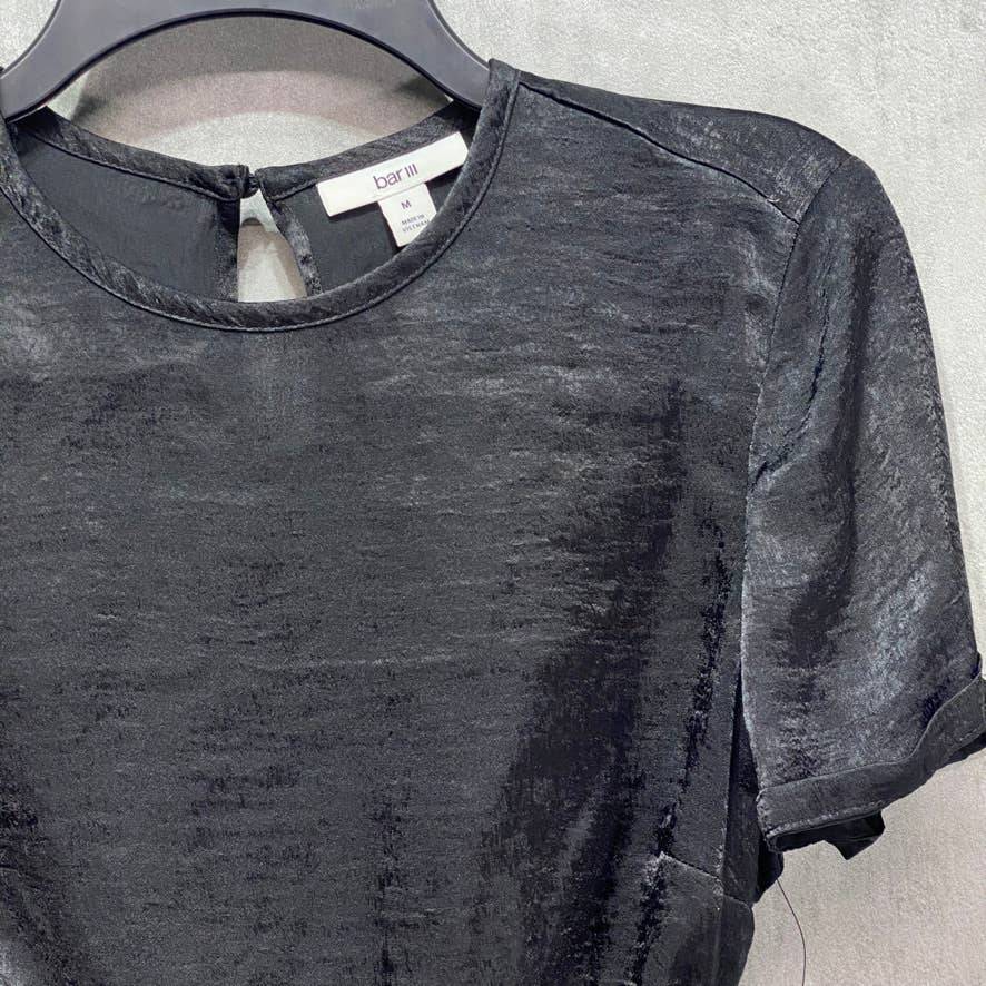 BAR III Solid Black Crewneck Open Back Crisscross-Strap Short Sleeve Cropped Top SZ M