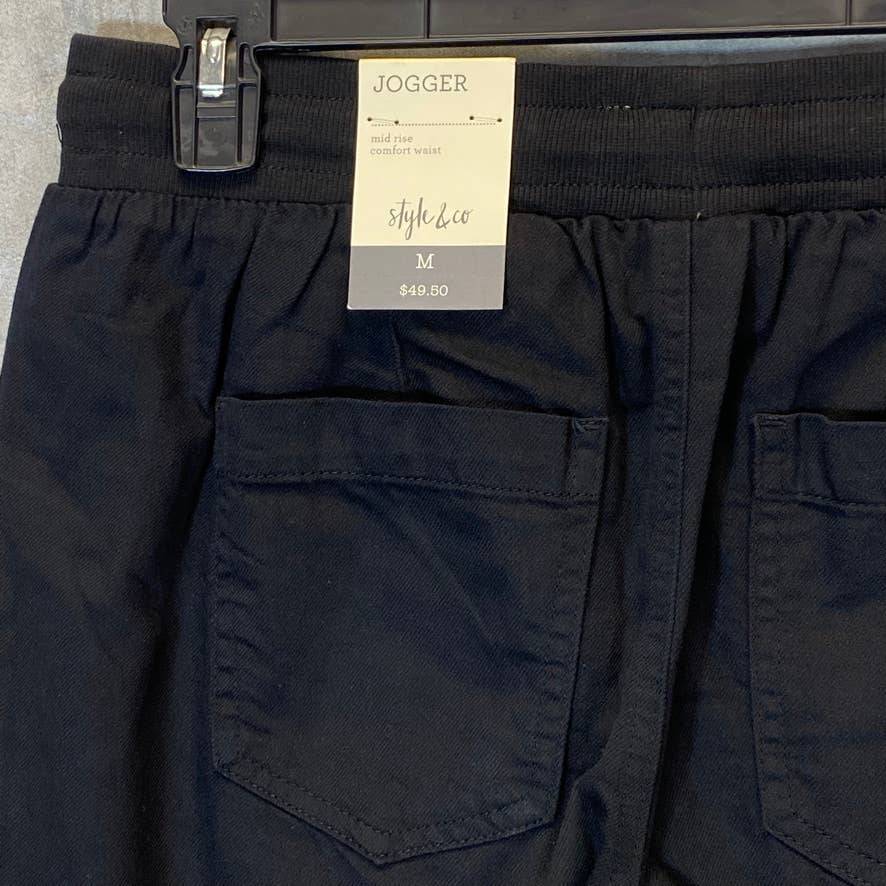 STYLE & CO Women's Deep Black Mid-Rise Comfort Drawstring Waist Utility Jogger Pull-On Pants SZ M