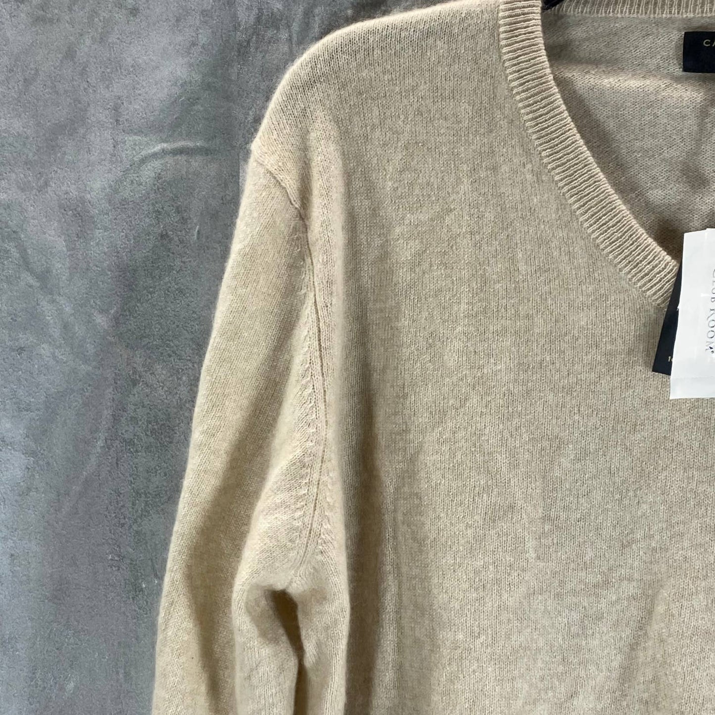 CLUB ROOM Men's Sand Cashmere V-Neck Long-Sleeve Pullover Sweater SZ M
