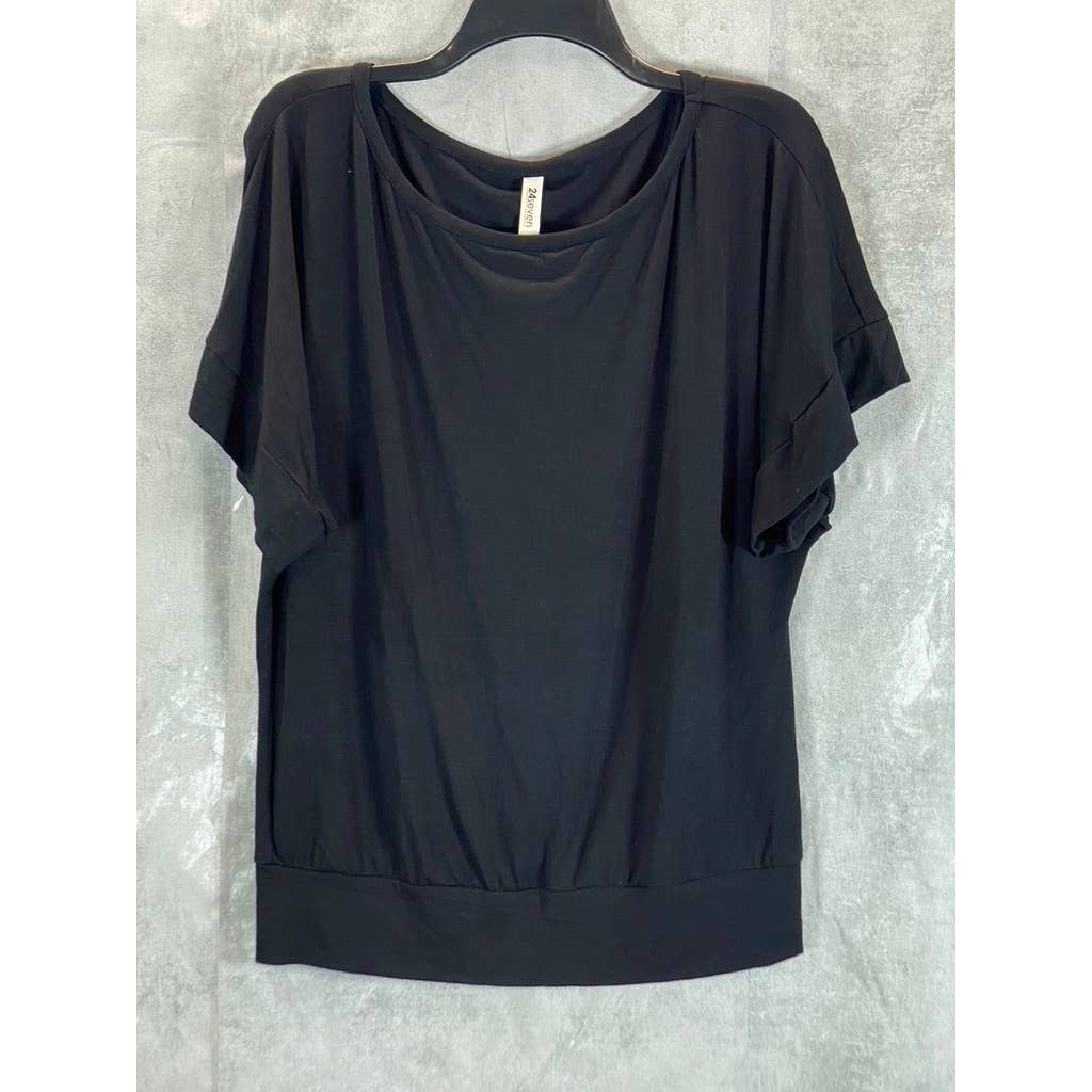 24SEVEN COMFORT APPAREL Women's Black Wide Sleeves Loose-Fit Dolman Top SZ M