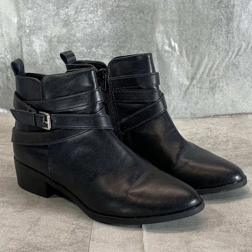SUN+STONE Women's Black Saandis Memory Foam Almond-Toe Block-Heel Boots SZ 7.5