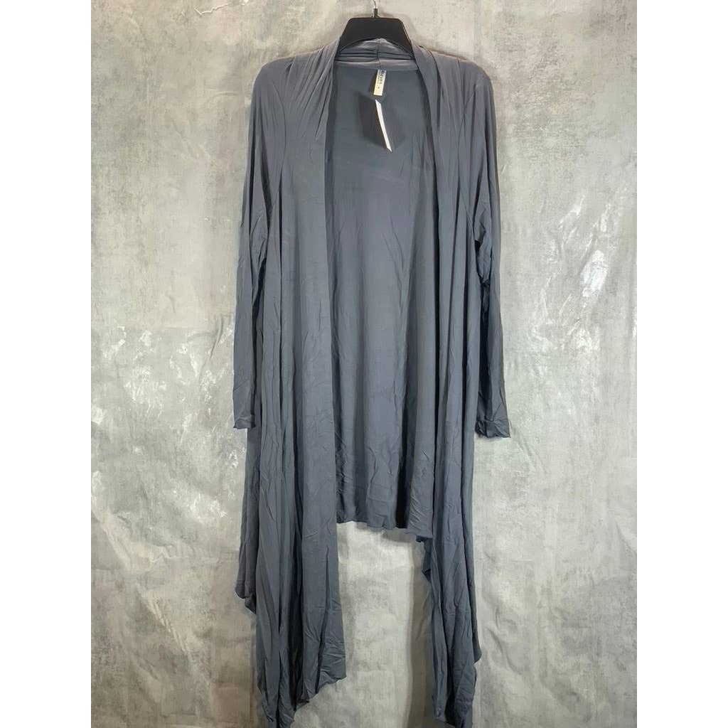 24SEVEN COMFORT APPAREL Women's Grey Long-Sleeve Open-Front Extra Long Cardigan