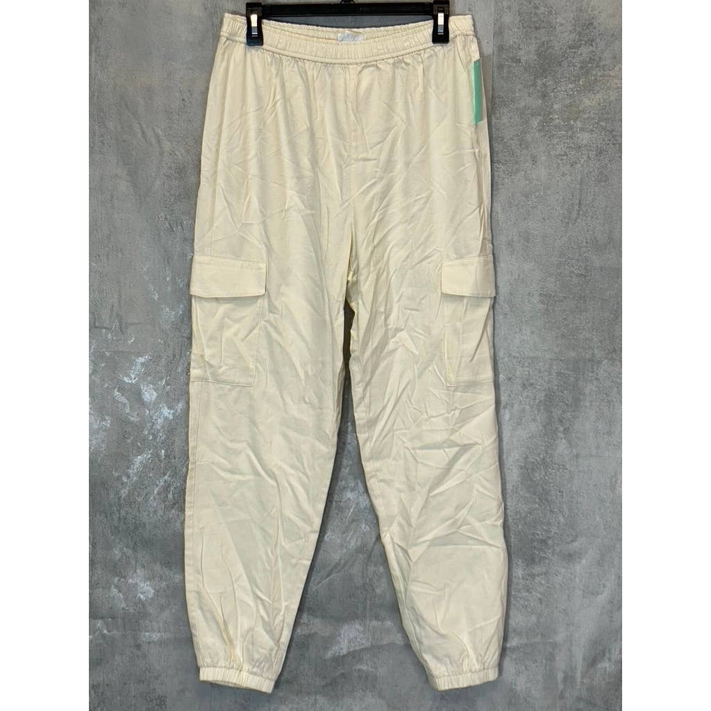 ABOUND Women's Solid Ivory Dove Elastic Waist Pull-On Cargo Pants SZ M