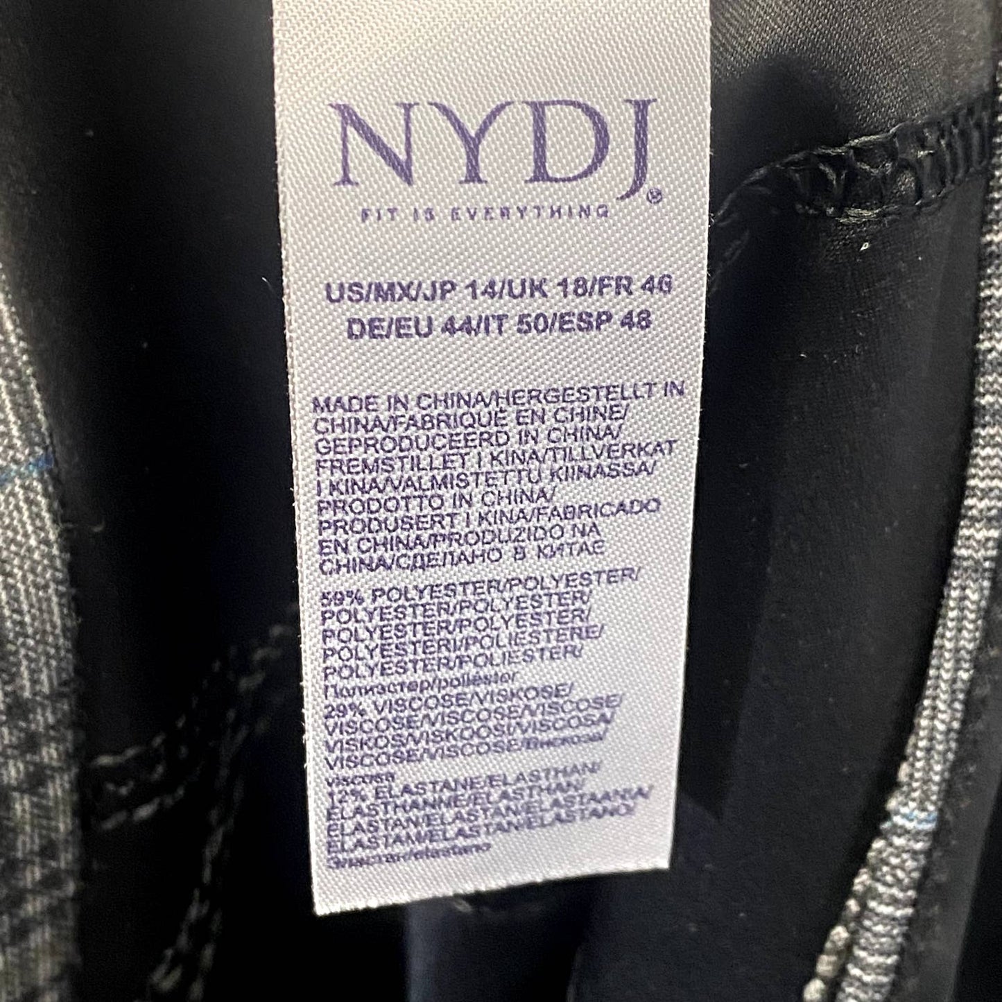 NYDJ Women's Gray Lancaster Plaid Stretch Slim Ponte Trousers SZ 14