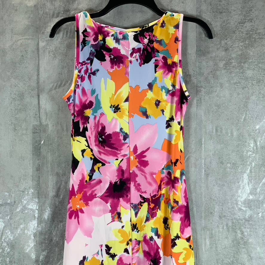 24SEVEN Comfort Apparel Women's Multi Floral Scoop-Neck Sleeveless Loose Maxi Casual Dress SZ M