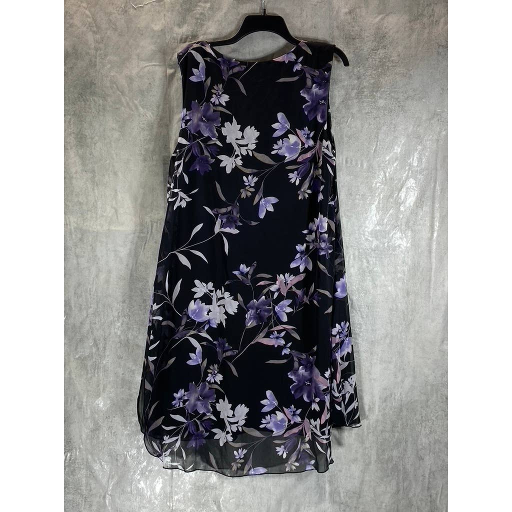 CONNECTED APPAREL Women's Grape Floral-Print Sleeveless Chiffon Overlay Dress