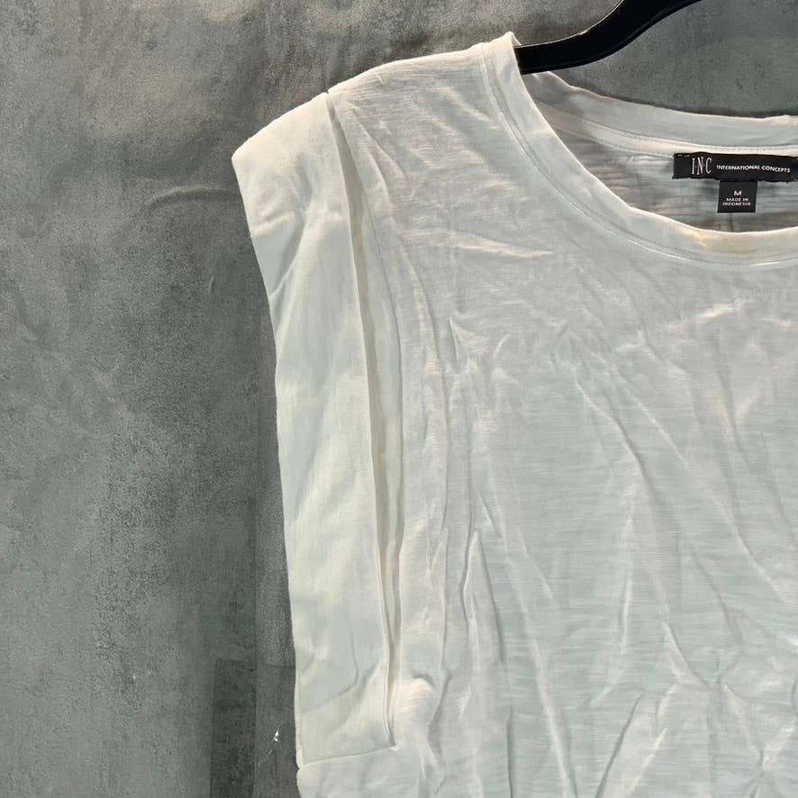INC INTERNATIONAL CONCEPTS Women's Bright White Extended Cap-Sleeve T-Shirt SZ M