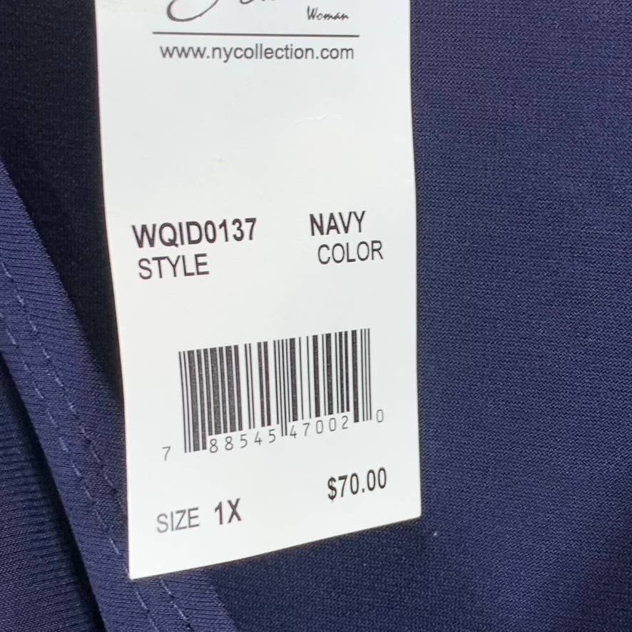 NY COLLECTION Women's Plus Navy Ruched 3/4 Sleeve A-Line Knee-Length Dress SZ1X