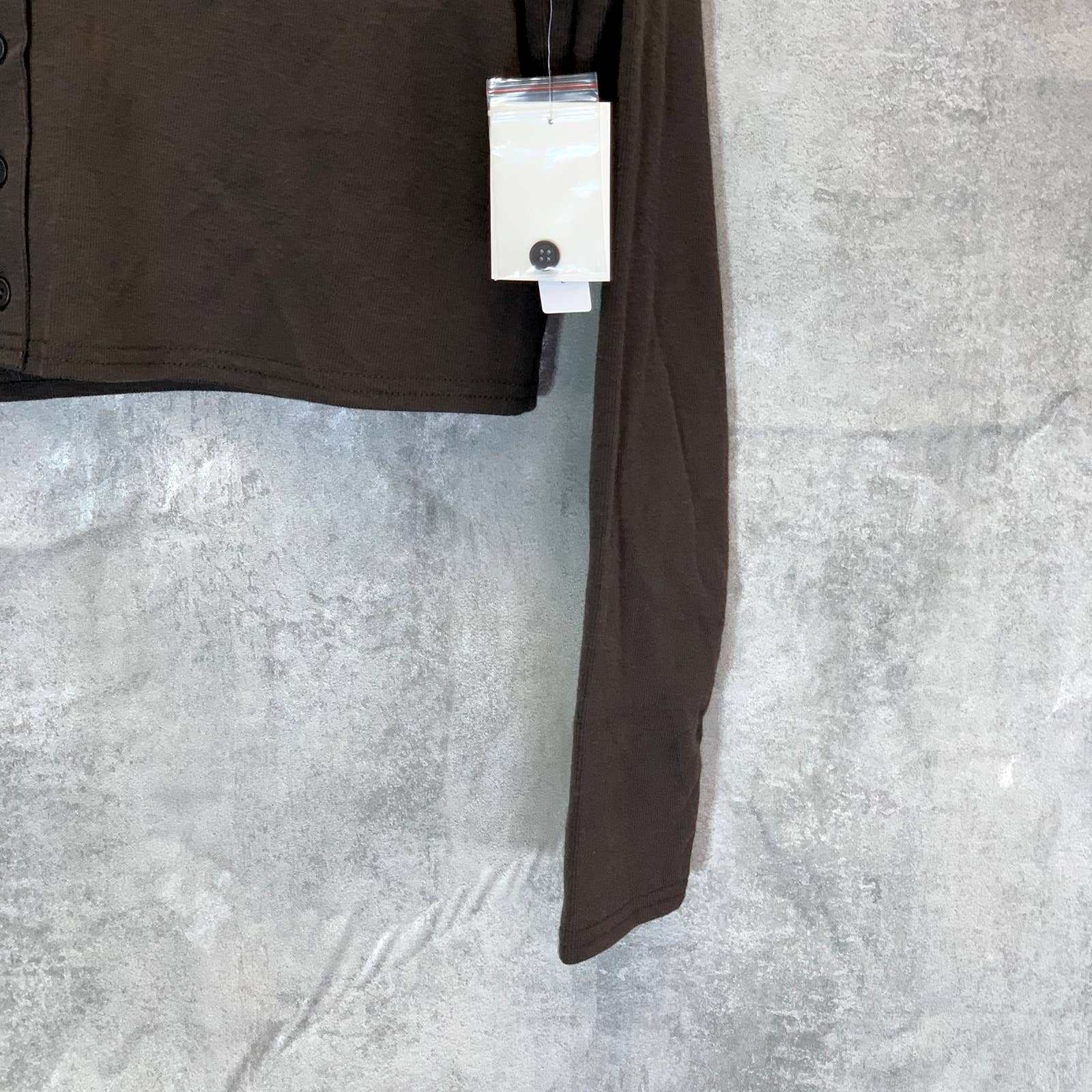 ABOUND Women's Gray Dark Charcoal Heather Button-Front Collared Long Sleeve Crop Top SZ L