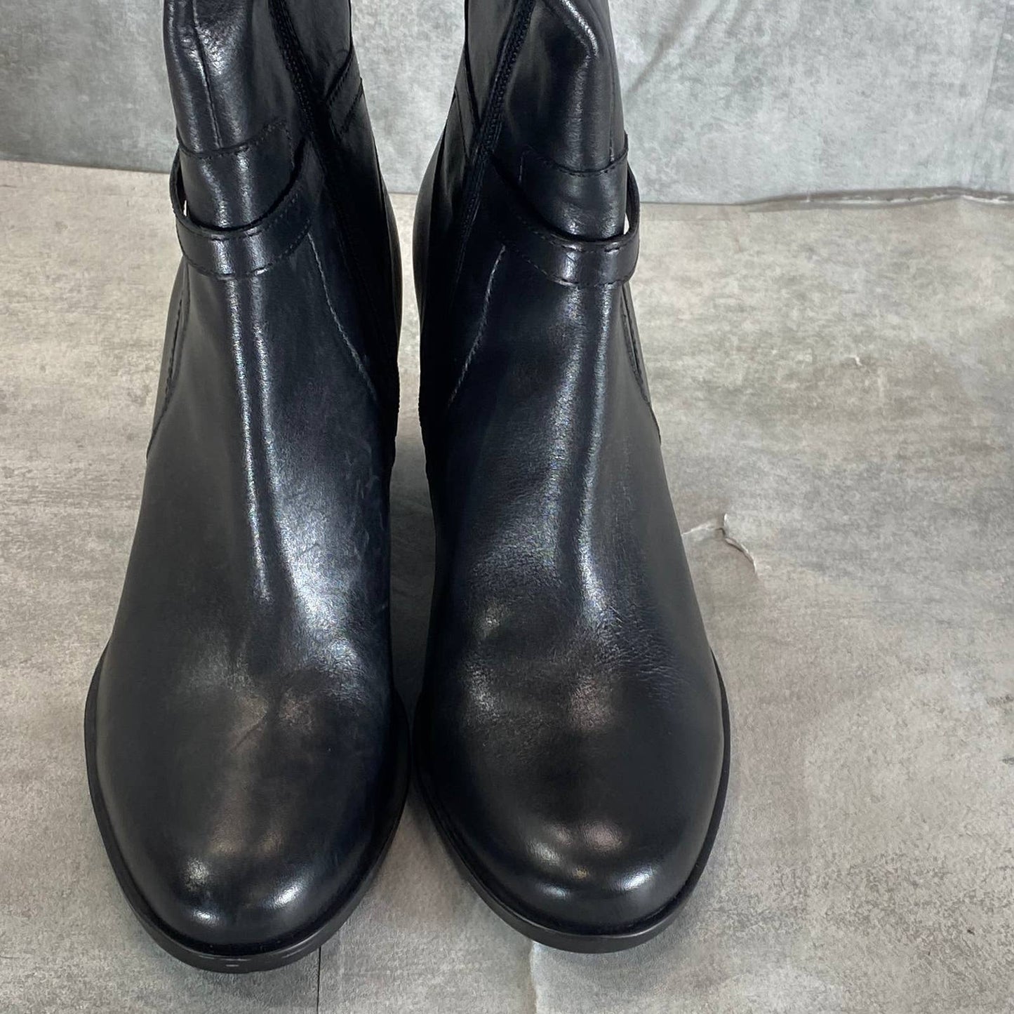 NATURALIZER Women's Black Leather Kalina Rounf-Toe Block-Heel Tall Boots SZ 9