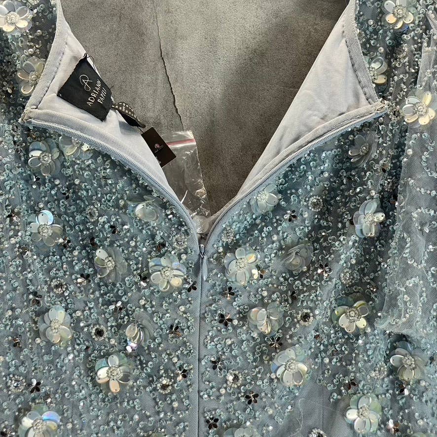 ADRIANNA PAPELL Women's Glacier Sequin Beaded V-Neck Flutter-Sleeve Dress SZ8