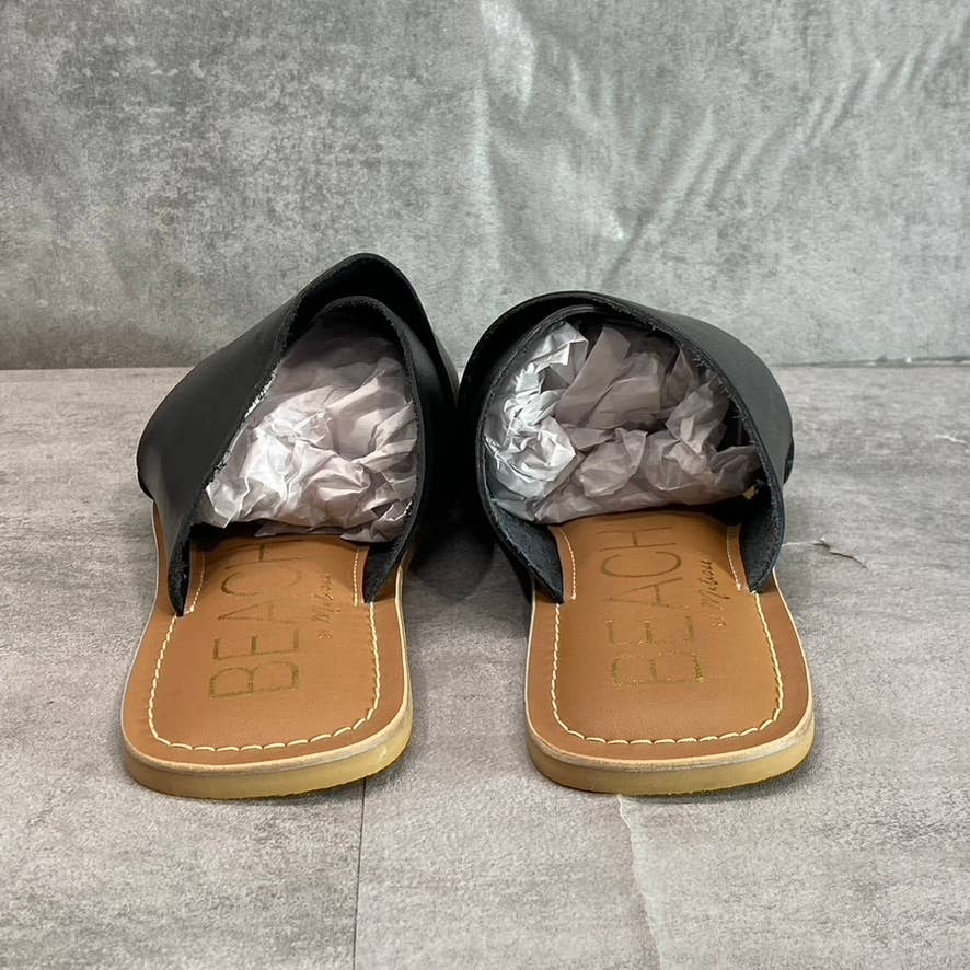 BEACH By MATISSE Women's Black Leather Taz Cross-Band Square-Toe Slide Sandals SZ 10