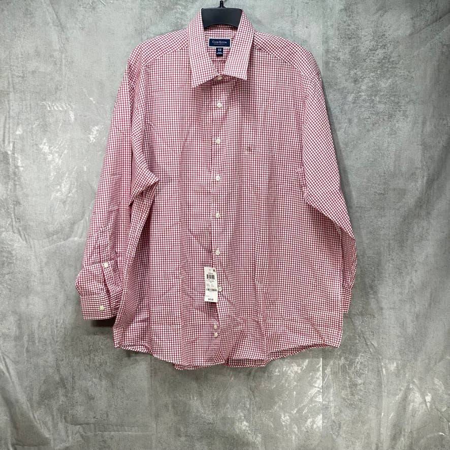 CLUB ROOM Red Regular-Fit Check Button Down Dress Shirt SZ 17.5 32/33