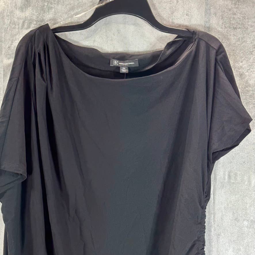 INC INTERNATIONAL CONCEPTS Women's Deep Black Side-Ruched One-Shoulder Top SZ2XL