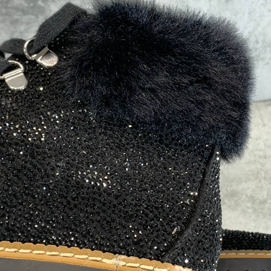 INC INTERNATIONAL Women's Black Pravale Bling Faux-Fur Lace-Up Hiker Boots SZ 8