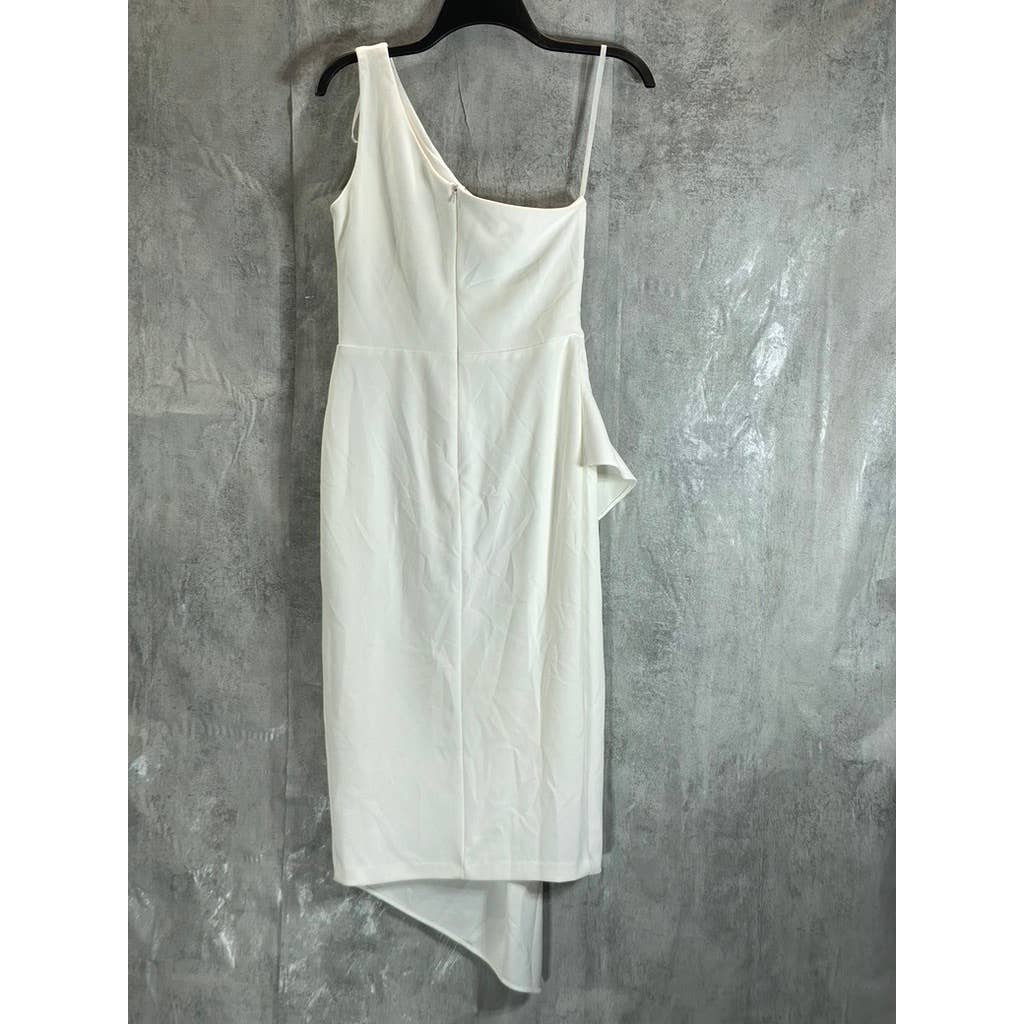 AQUA FORMAL Women's White One-Shoulder Scuba Crepe Midi Sheath Dress SZ 4
