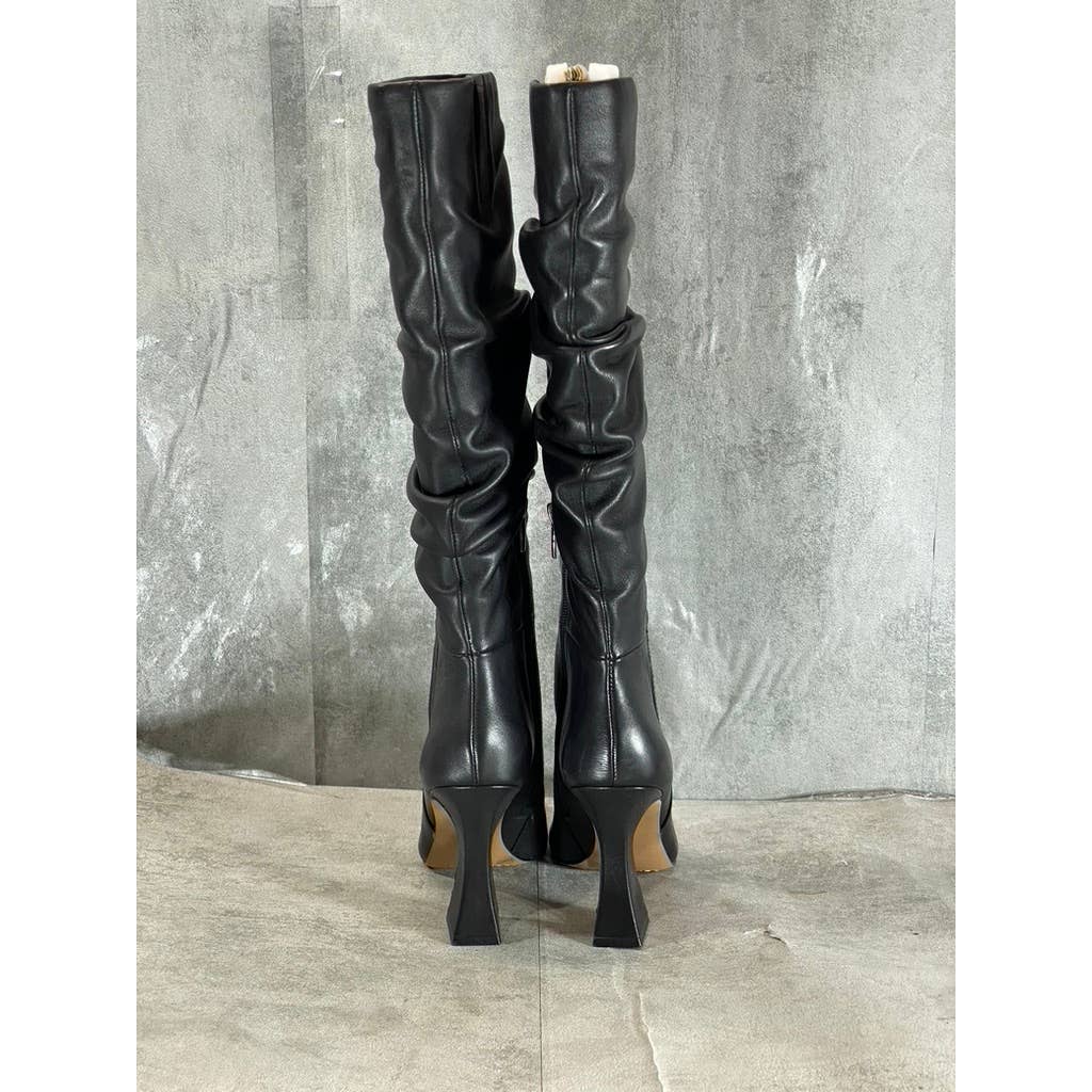 VINCE CAMUTO Women's Black Leather Alinkay Pointed-Toe Flared-Heel Boots SZ 6.5
