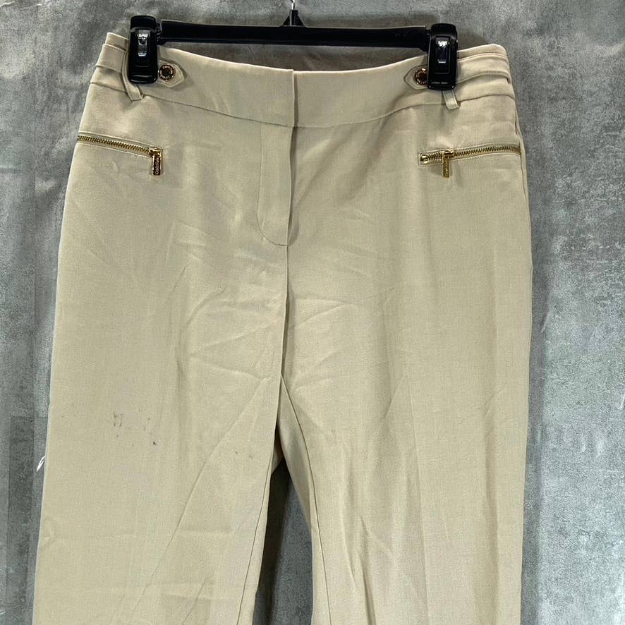 CALVIN KLEIN Women's Latte Zip-Pocket Mid-Rise Straight-Leg Pants SZ 4