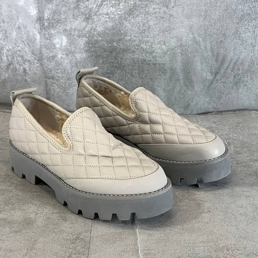 FRANCO SARTO Women's Beige/Grey Bando Quilted Lug-Sole Slip-On Loafers SZ 6