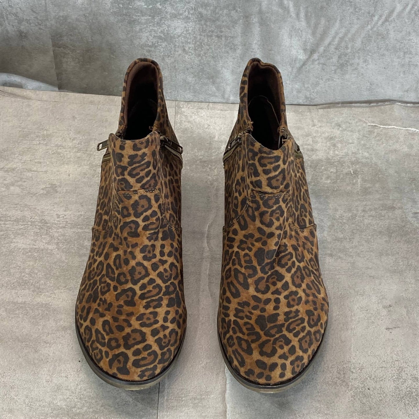 SUN+STONE Women's Brown Leopard Abby Double-Zip Round-Toe Block-Heel Bootie SZ12