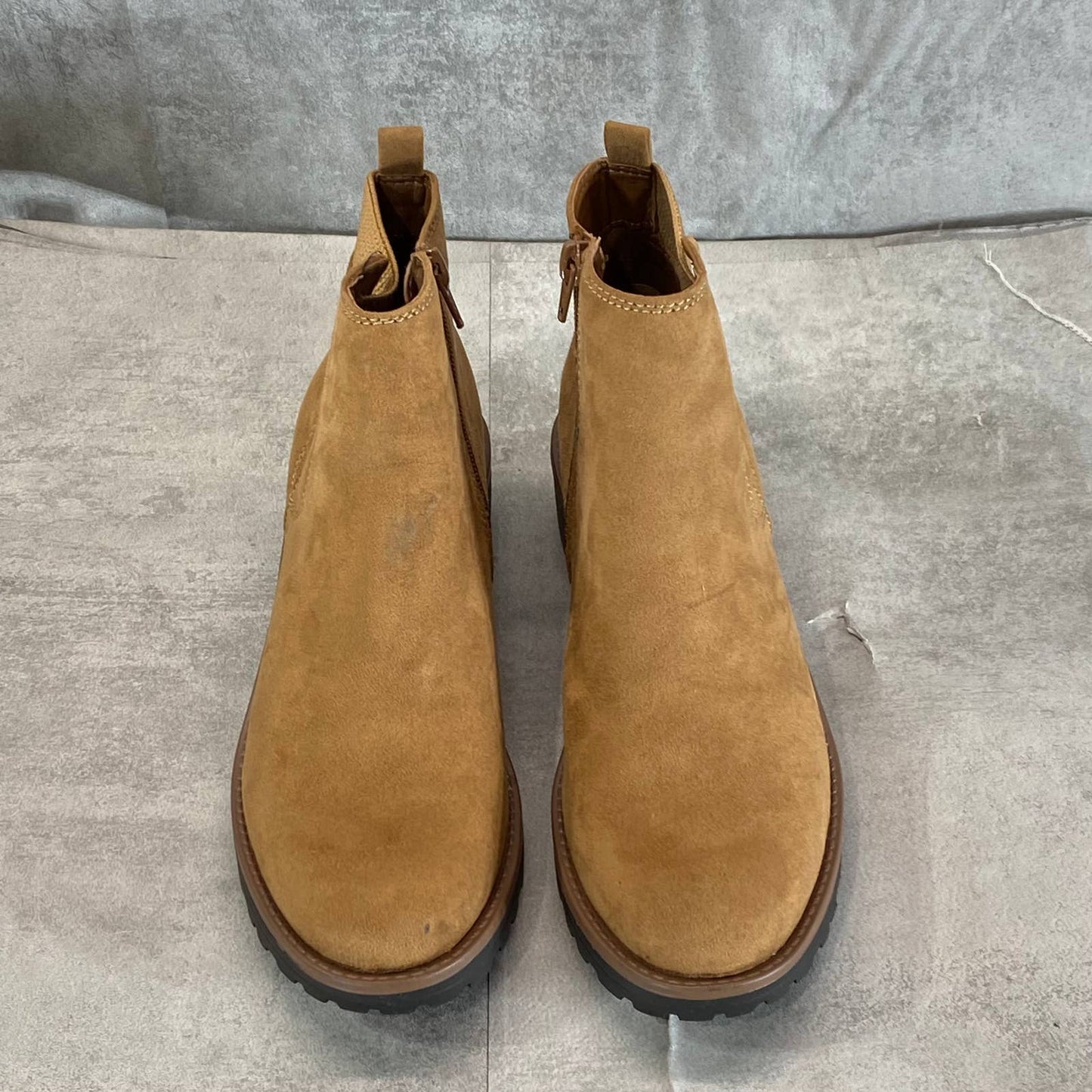 SUN+STONE Women's Tan Micro Kandy Lug-Sole Block-Heel Side-Zip Ankle Boots SZ 8