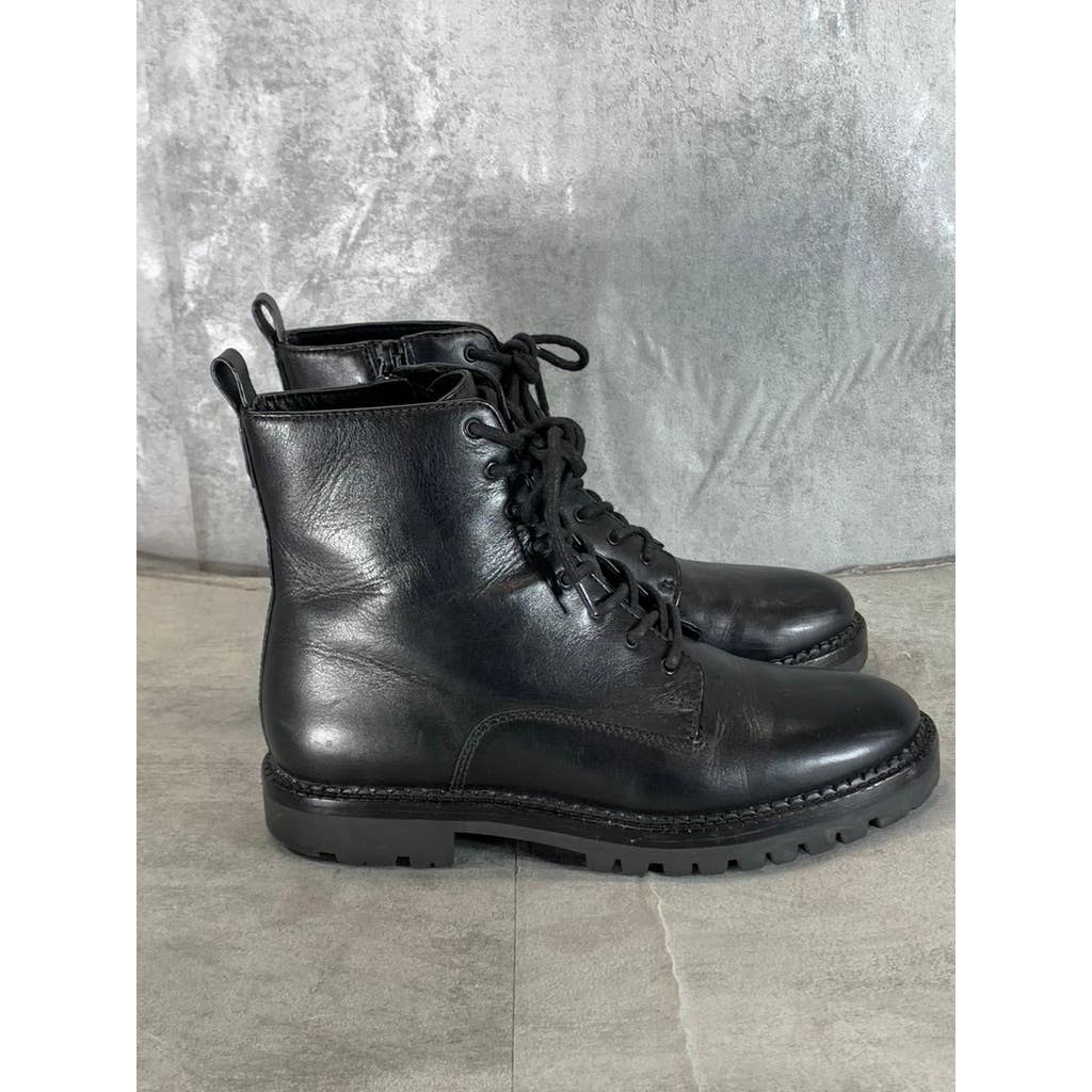 VINCE. Women's Black Leather Cabria Lug-Sole Lace-Up Side-Zip Combat Boots SZ 8