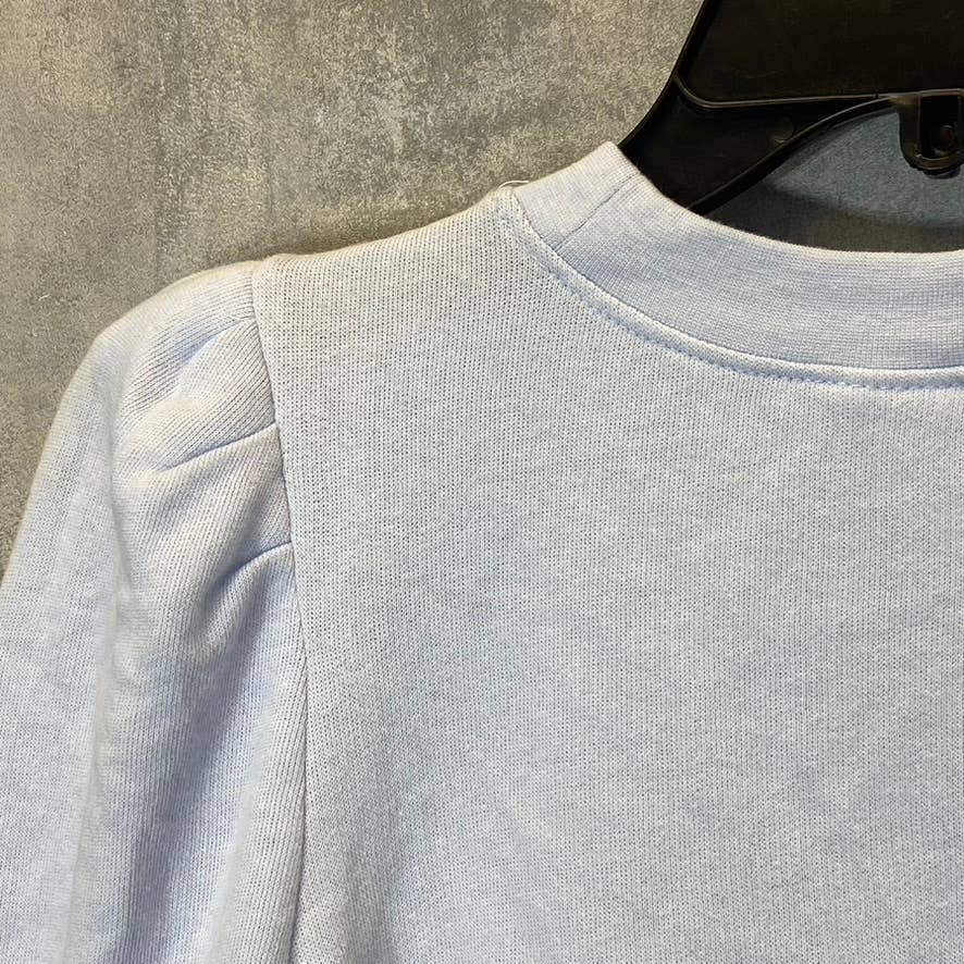 MELROSE AND MARKET Blue Heather Puff Shoulder Crop Pullover Sweatshirt SZ XS