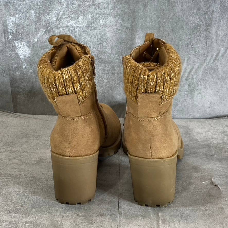 SUN+STONE Women's Chestnut Romina Lug-Sole Block-Heel Lace-Up Hiker Booties SZ 7