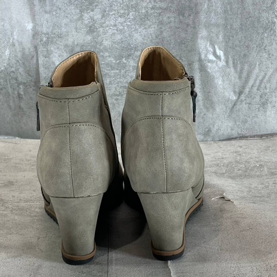 SOUL NATURALIZER Women's Light Grey Haley Round-Toe Side-Zip Wedge Booties SZ6.5