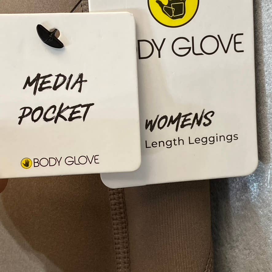 BODY GLOVE Women's Tan Full Length Pull-On Motto Detail Media Pocket Active Leggings SZ M