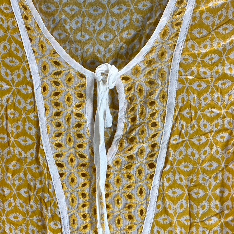 FEVER Women's Mango Mojito Embroidered Peasant Balloon Long-Sleeve Top SZ L