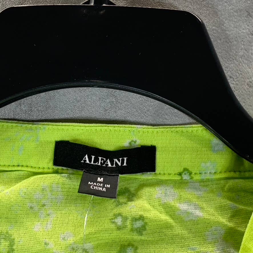 ALFANI Women's Green Bliss Ditsy-Print Mandarin-Collar Button-UpTop SZ M