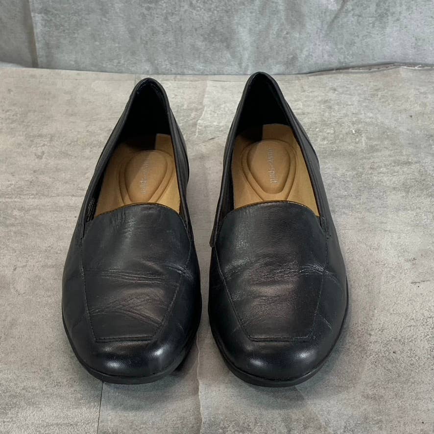 EASY SPIRIT Women's Black Leather Devitt Round-Toe Slip-On Loafer Flats SZ 7.5