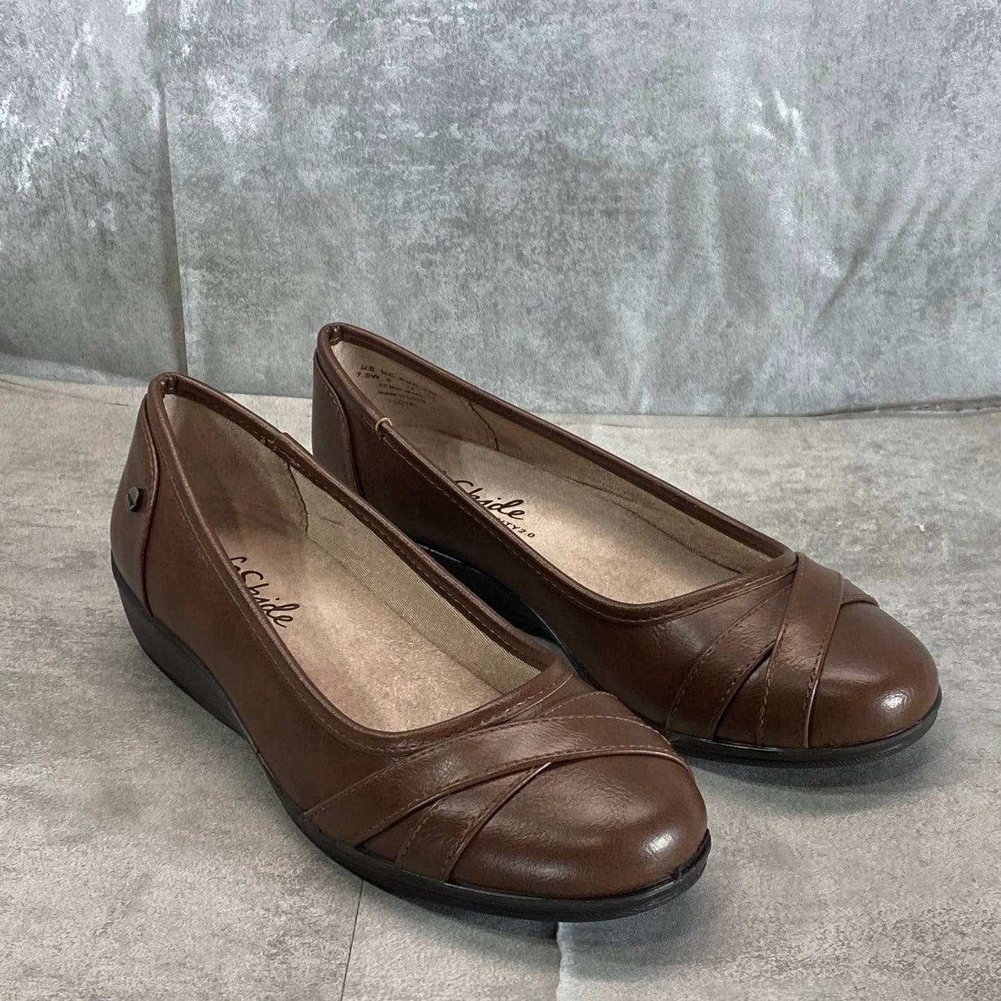 LIFESTRIDE Women's Wide Dark Tan Dusty I-Loyal Slip-On Ballerina Flats SZ 7.5W