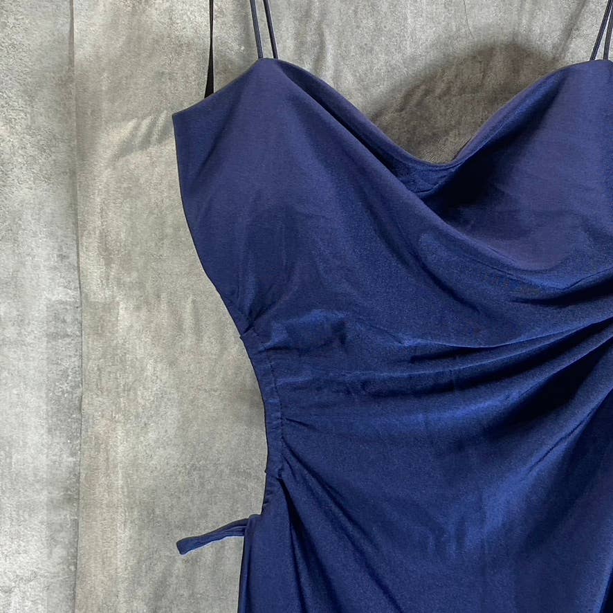 B. DARLIN Navy Bungee-Strap Square-Neck Cutout-Side Ruched Bodycon Dress SZ M