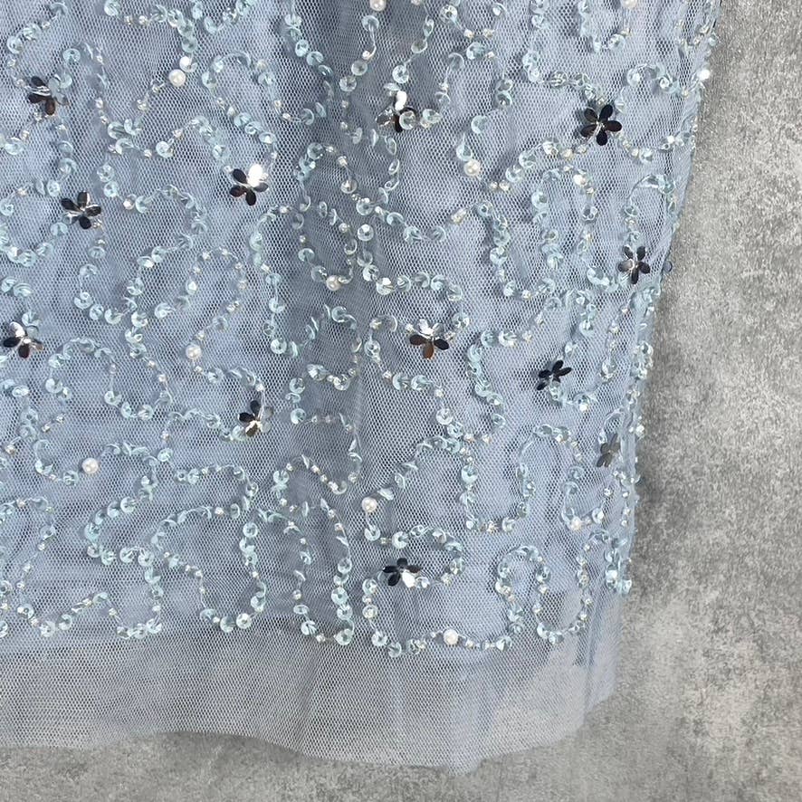 ADRIANNA PAPELL Women's Glacier Sequin Beaded V-Neck Flutter-Sleeve Dress SZ8