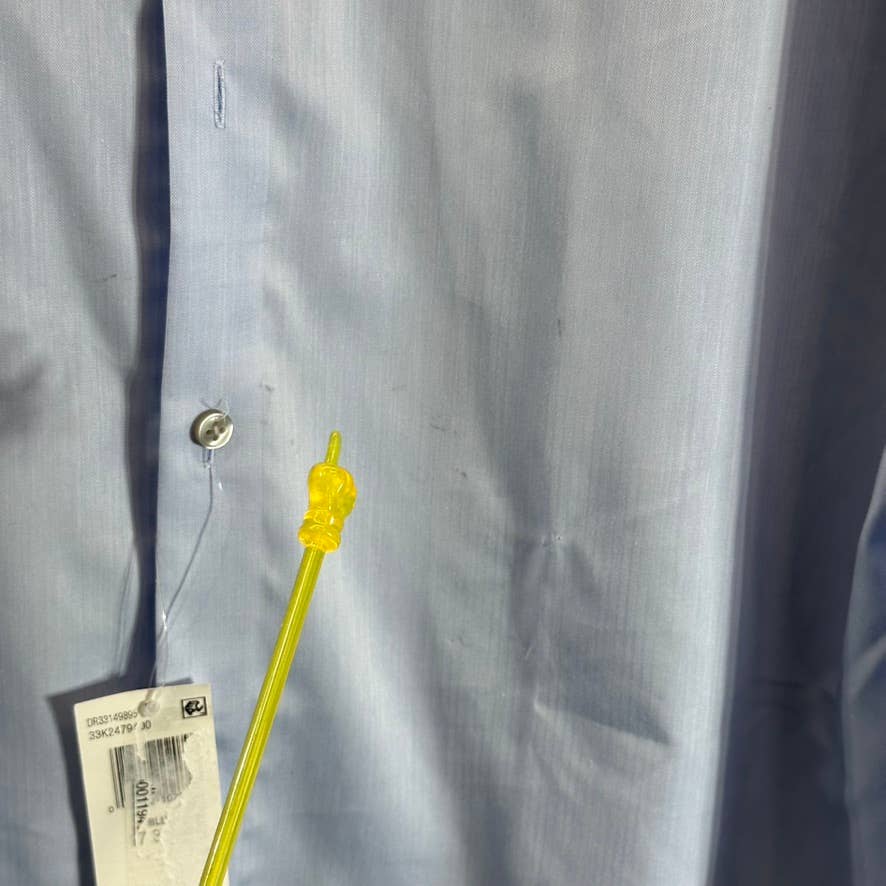 CALVIN KLEIN STEEL Men's Blue Slim-Fit Herringbone Dress Shirt SZ 17 34/35(XL)