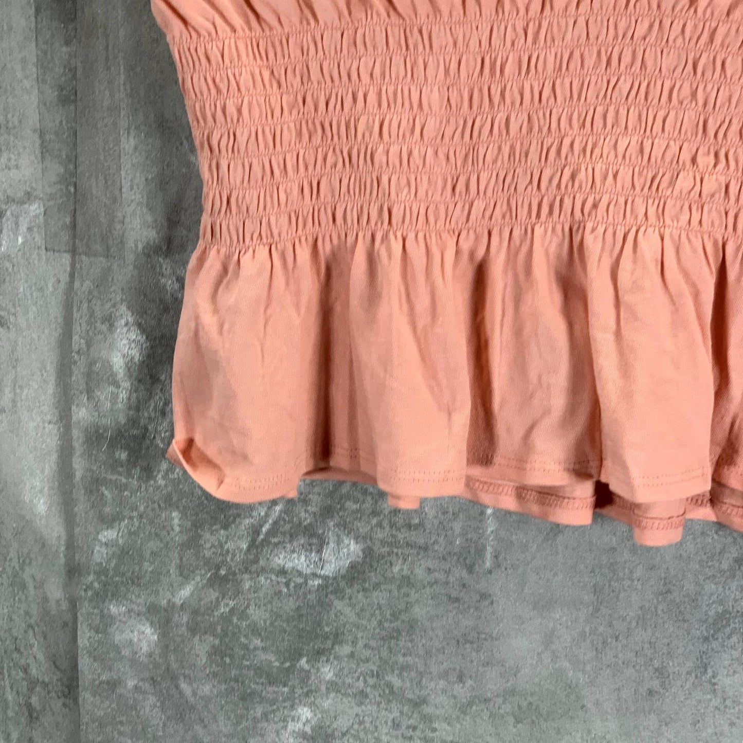 INC INTERNATIONAL Mango Beach Smocked Waist Crewneck Short Sleeve Top SZ M