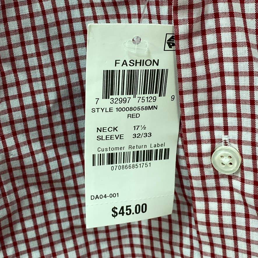 CLUB ROOM Red Regular-Fit Check Button Down Dress Shirt SZ 17.5 32/33