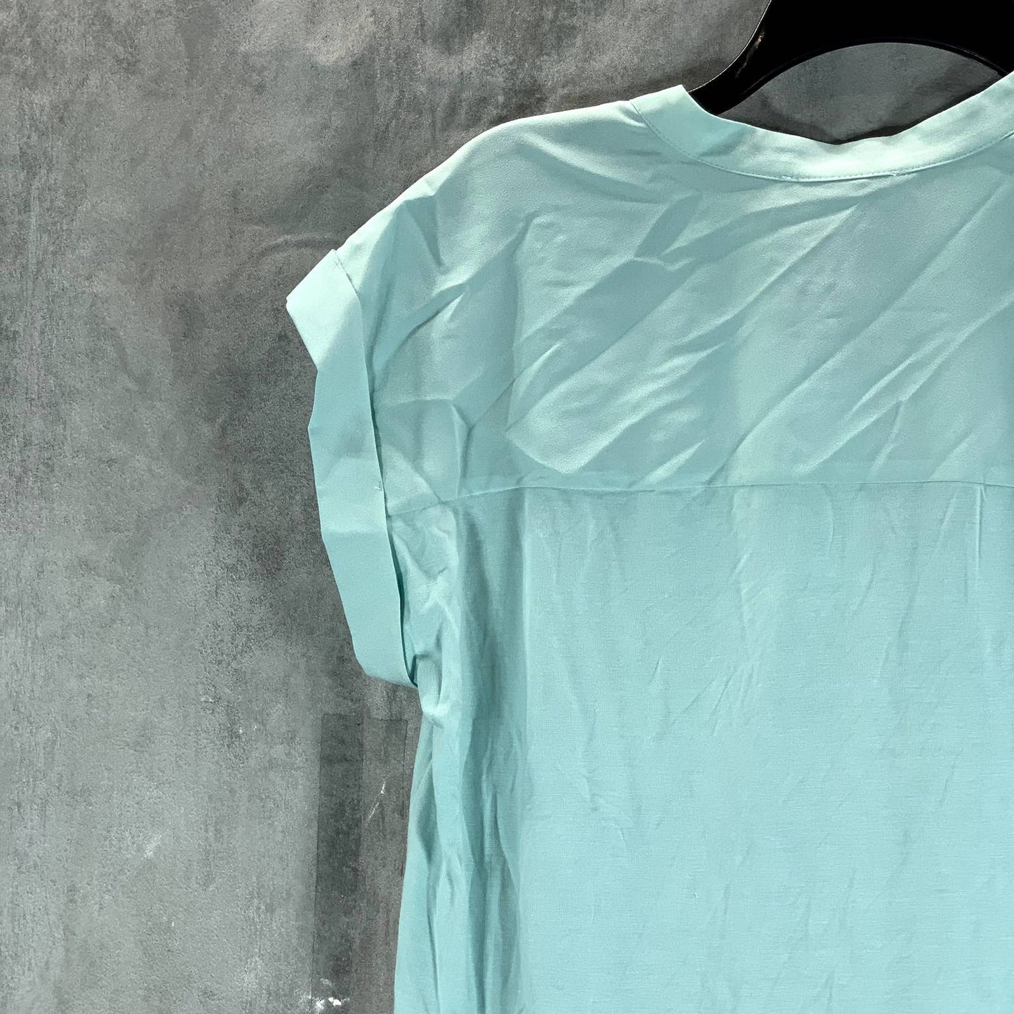 CALVIN KLEIN Women's Seaspray V-Neck Mixed-Texture Short Sleeve Top SZ XS
