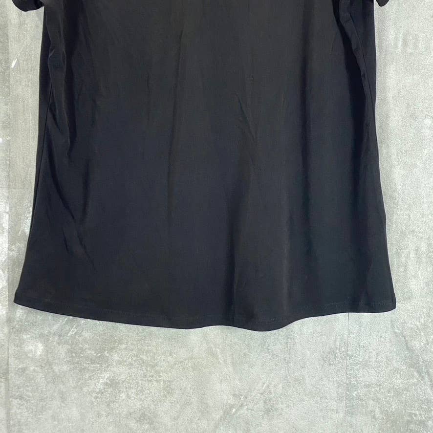 NY COLLECTION Women's Black Mesh Yoke Rhinestone Detail Crepe Knit Top SZ L