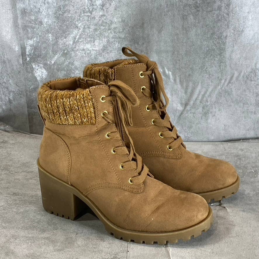 SUN+STONE Women's Chestnut Romina Lug-Sole Block-Heel Lace-Up Hiker Booties SZ 7