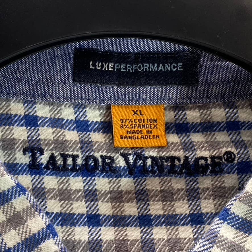 TAILOR VINTAGE Men's Airotec Performance Blue Gingham Long-Sleeve Button-Up Shirt SZ XL