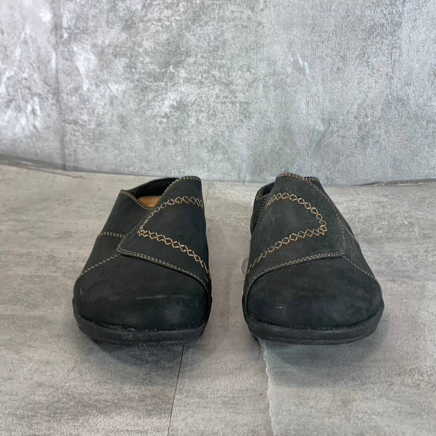 CLARKS COLLECTION Women's Black Leather Roseville Faye Slip-On Clogs SZ 8