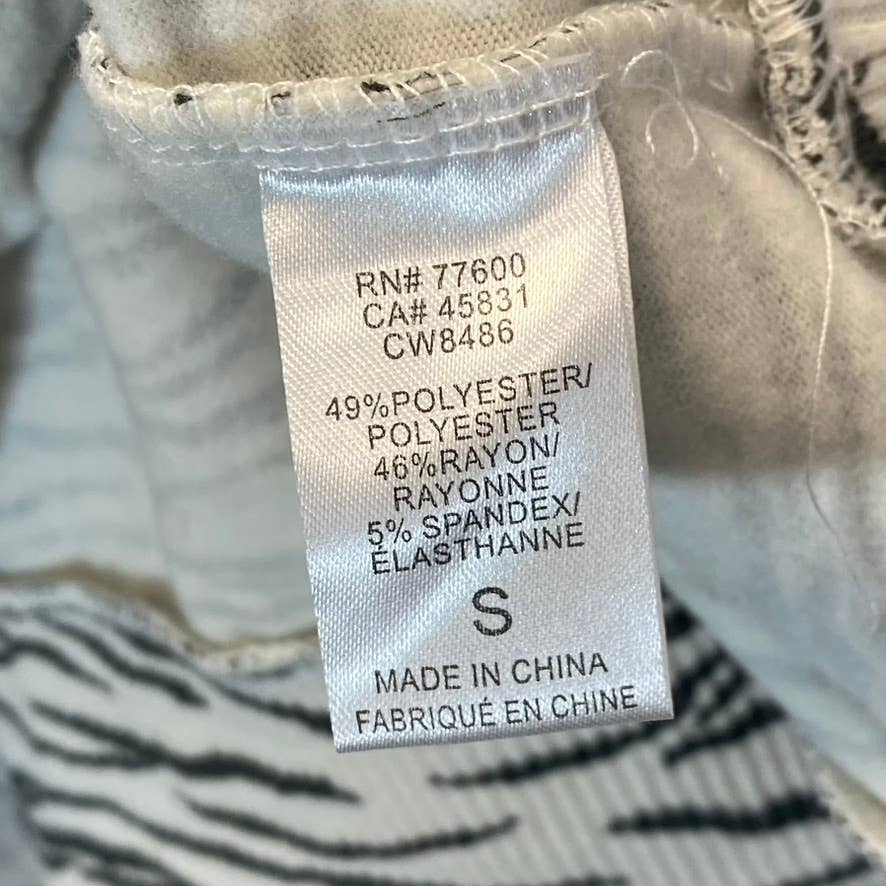 CHASER Women's Black-White Zebra Print Shirred Long Sleeve Crewneck Sweatshirt SZ S