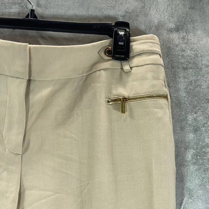 CALVIN KLEIN Women's Latte Zip-Pocket Mid-Rise Straight-Leg Pants SZ 4