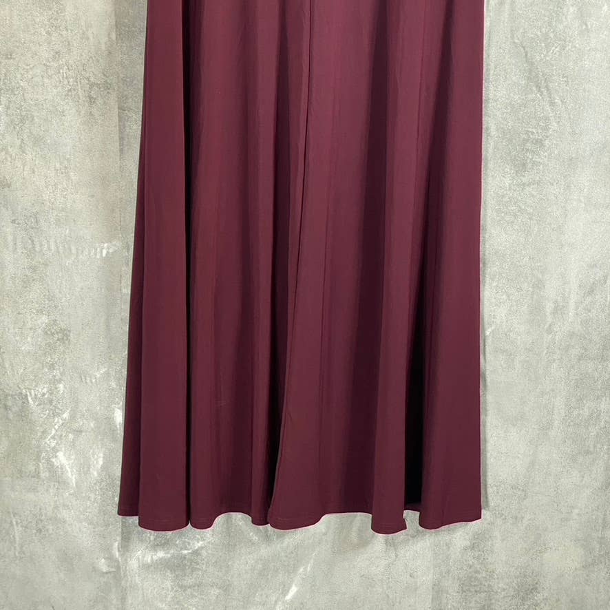 MSK Women's Burgundy V-Neck Rhinestone Embellished 3/4 Sleeve Midi Dress SZ M