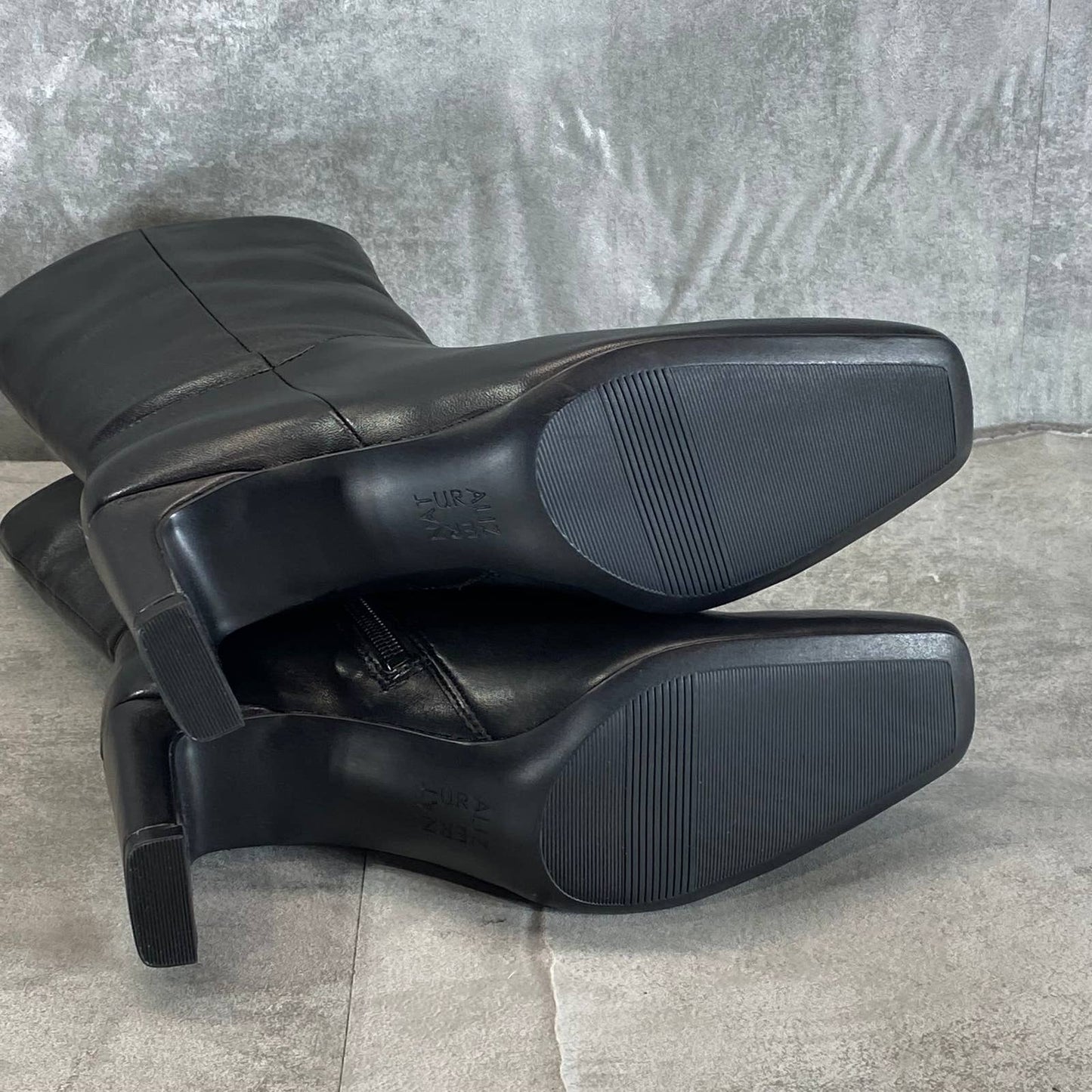 NATURALIZER Women's Black Leather Plat Square-Toe Mid-Calf Booties SZ 6